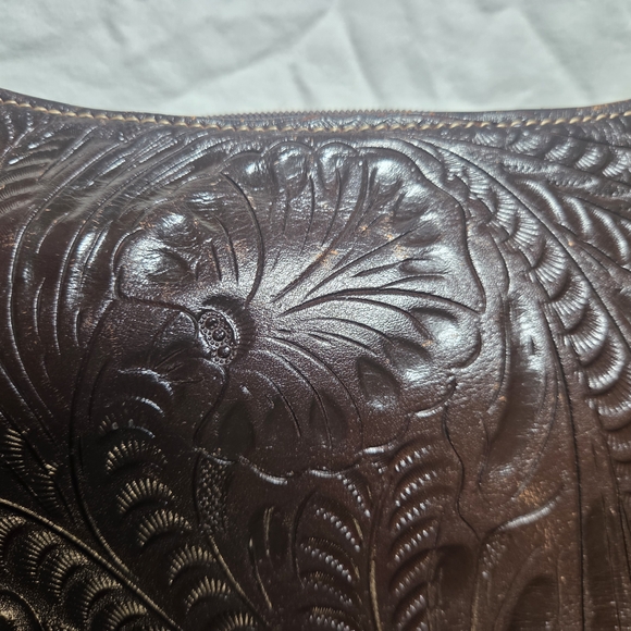 American West Women's Tooled Shoulder Bag Genuine Leather/Cowhide Purse Handbag - Picture 4 of 16